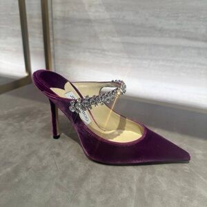 Jimmy Choo Purple Velvet Heels with Crystal Embellishment